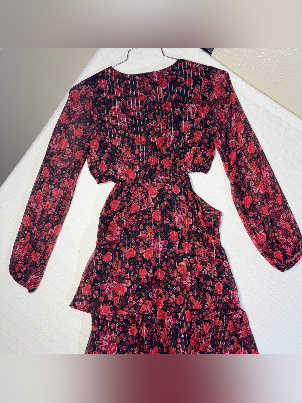 Haute Nites Floral Tiered Cutout Maxi Dress Small Flowy Fairy Party Going Out - Picture 7 of 13